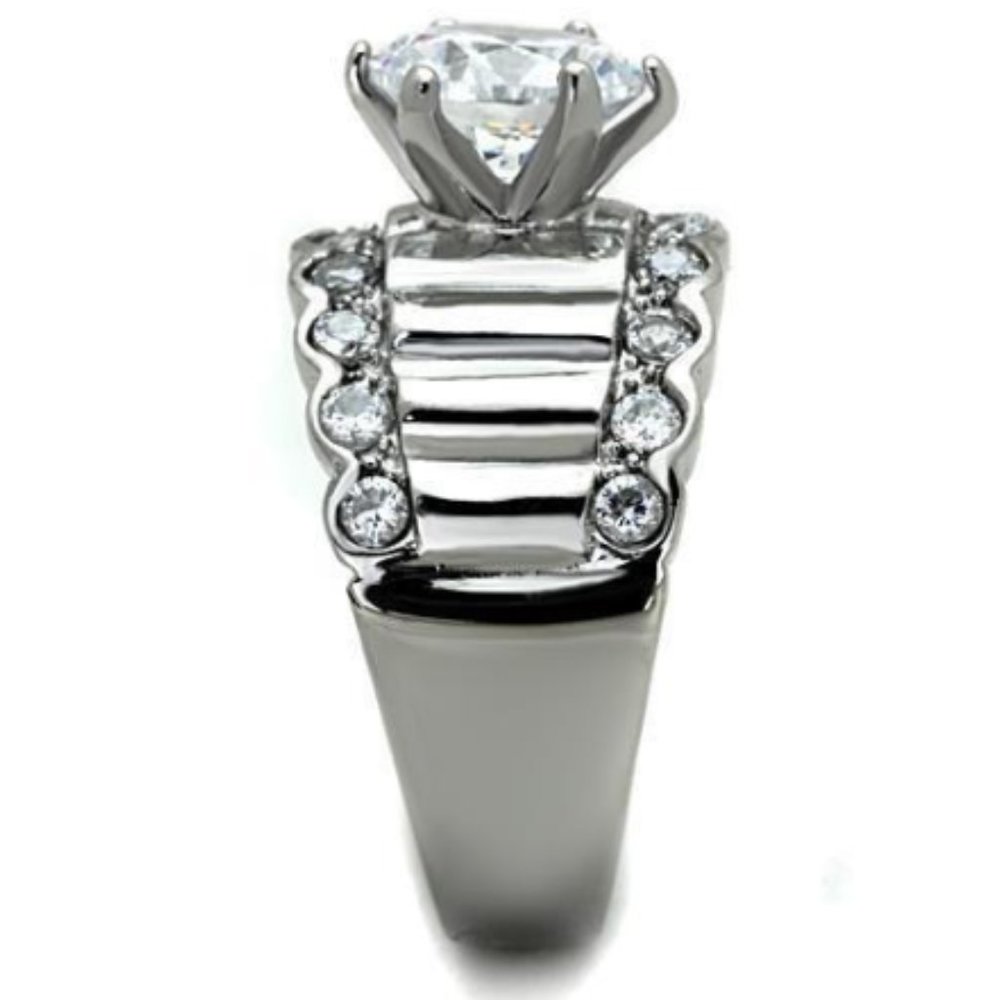 STAINLESS STEEL Round Cut Cubic Zirconia Wide Band Ring - Picture 15 of 16